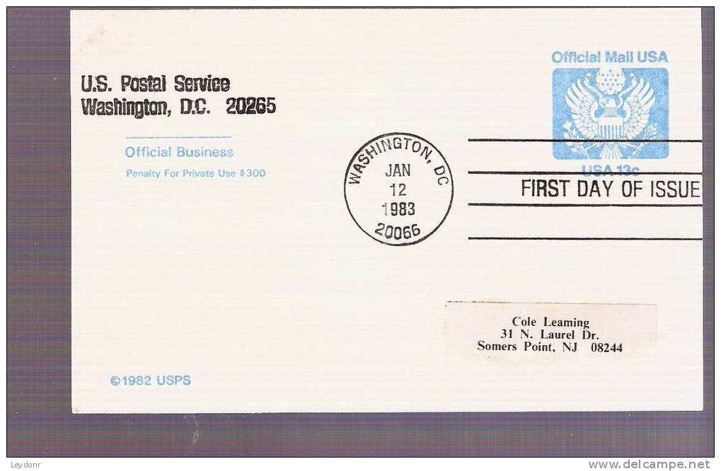 FDC Postal Card - Great Seal Official Mail - Scott # UZ2 - 1981-1990