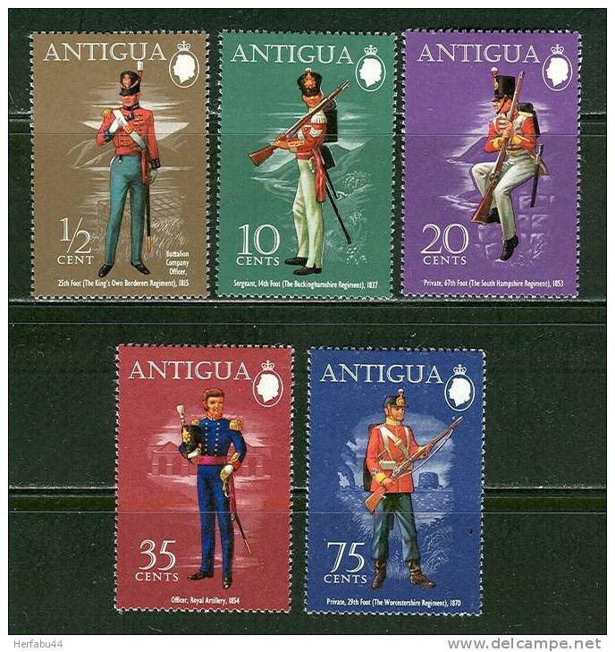 Antigua     " Military Uniforms "     Set     SC#  283-87 Mint - 1960-1981 Ministerial Government