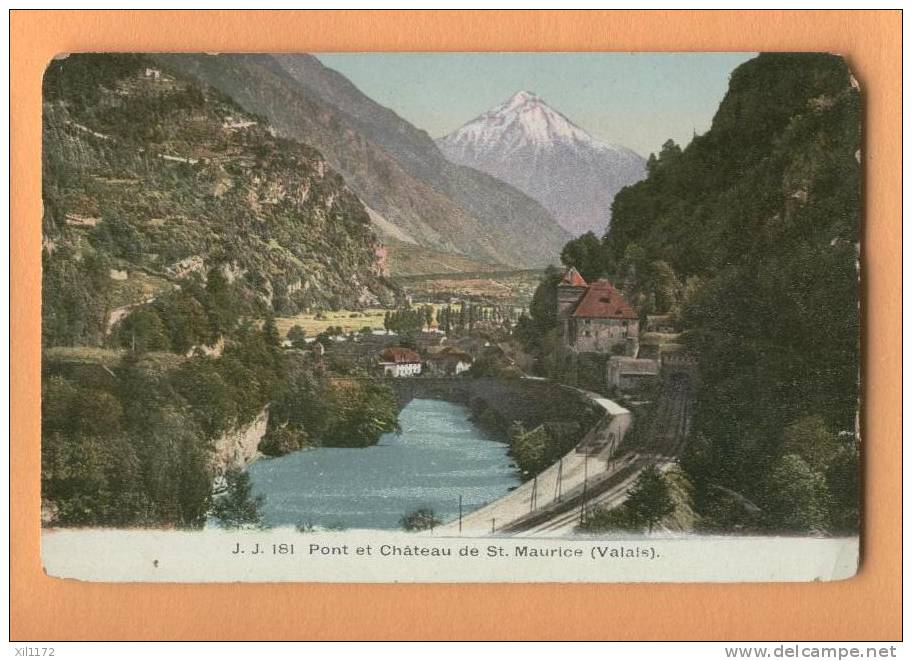 D729 Ligne De Chemin De Fer Du Simplon, , Tunnel, Pont Et Château De St Maurice, Rhône. Coins Usés. - Saint-Maurice