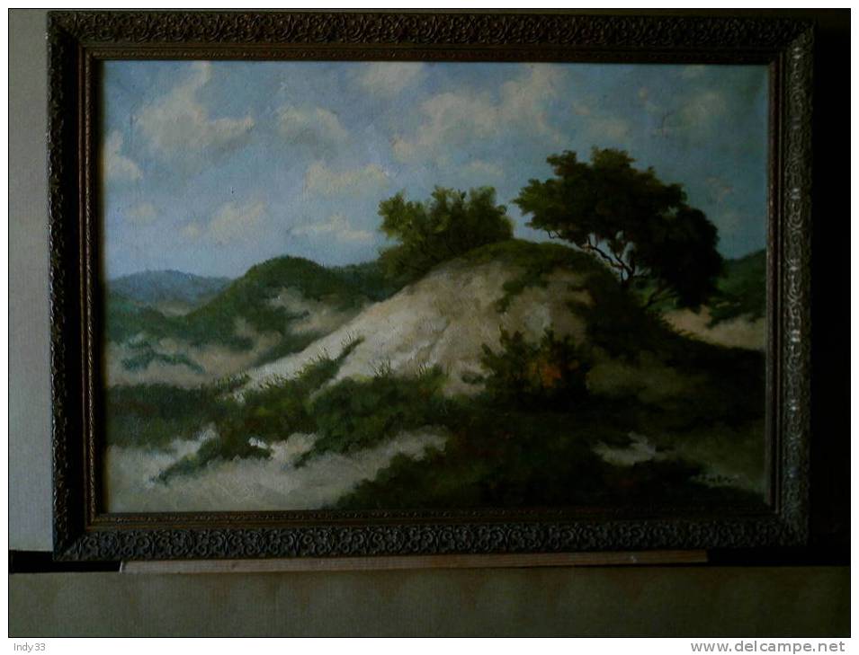 - PAYSAGE DE DUNES  ANNOTEE AU DOS : SOESTOUINEN  . HUILE SUR TOILE  SIGNEE ET ENCADREE - Olii