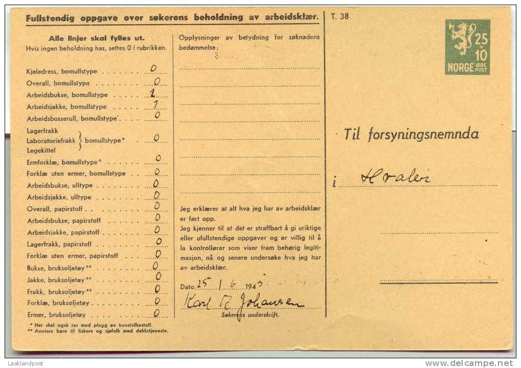 Norway Postal Stationary Form Of Application Textile Merchandise 15-6-1945 RARE  (E1076) - Brieven En Documenten