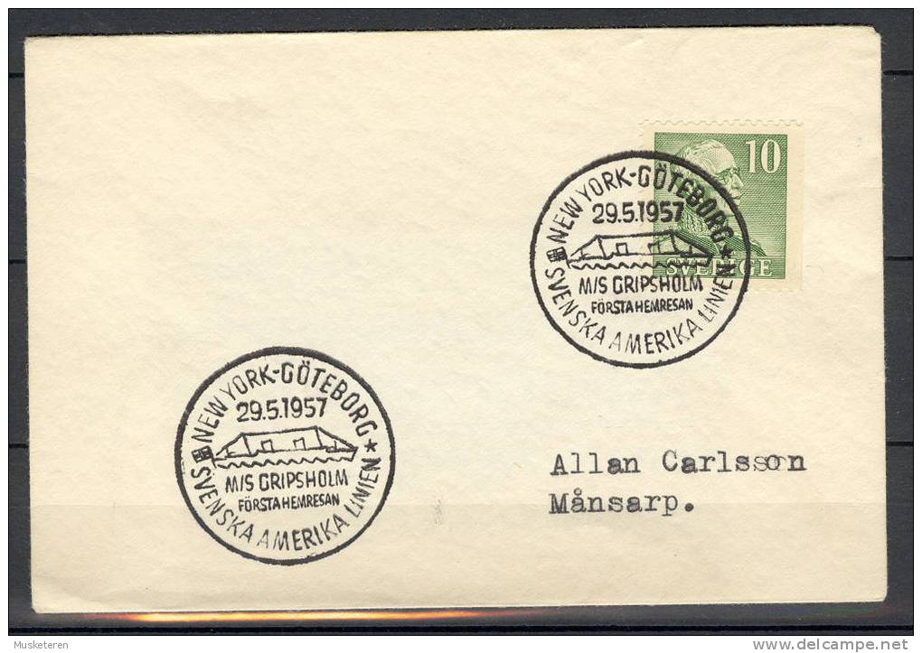 Sweden Petite Cover M/S Gripsholm New York-Gothenburg Swedish-America Line Ship Mail Maiden Voyage Cancel 29.5.1957 - Lettres & Documents