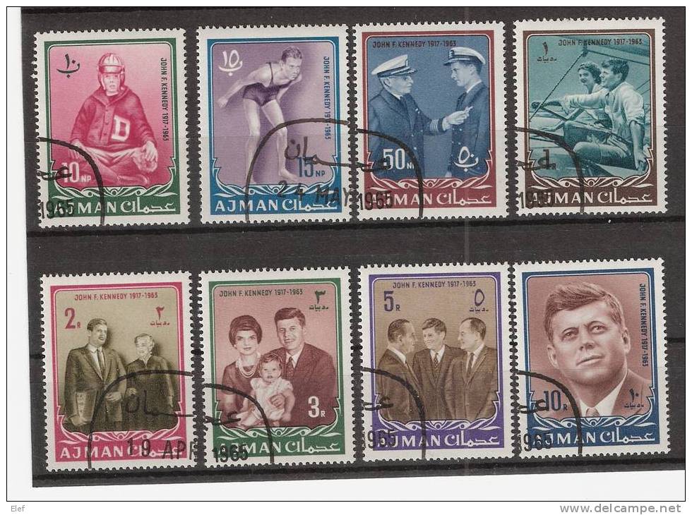 AJMAN , 1964 ,série Complète  8 Timbres , N° 19 / 26 Obl :  John Fitzgerald KENNEDY  ; TB - Kennedy (John F.)