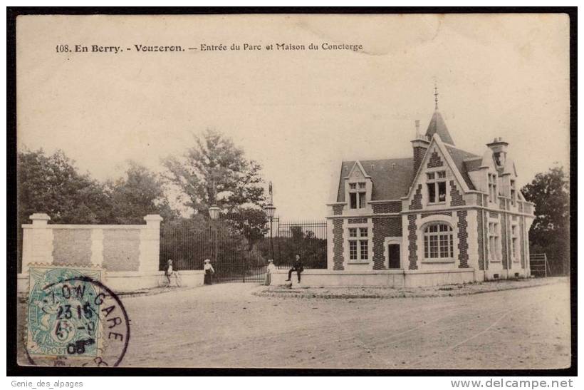 18 VOUZERON Entrée Du Parc Et Maison Du Concierge, Voyagé 1908, Ed A Auxenfans, 108, Pli Bord Supérieur. - Vouzeron