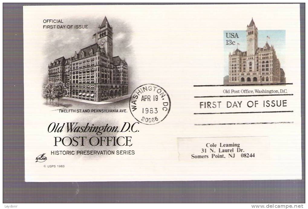 FDC Postal Card - Old Post Office, Washington D.C. HIstoric Preservation - Scott # UX99 - 1981-1990