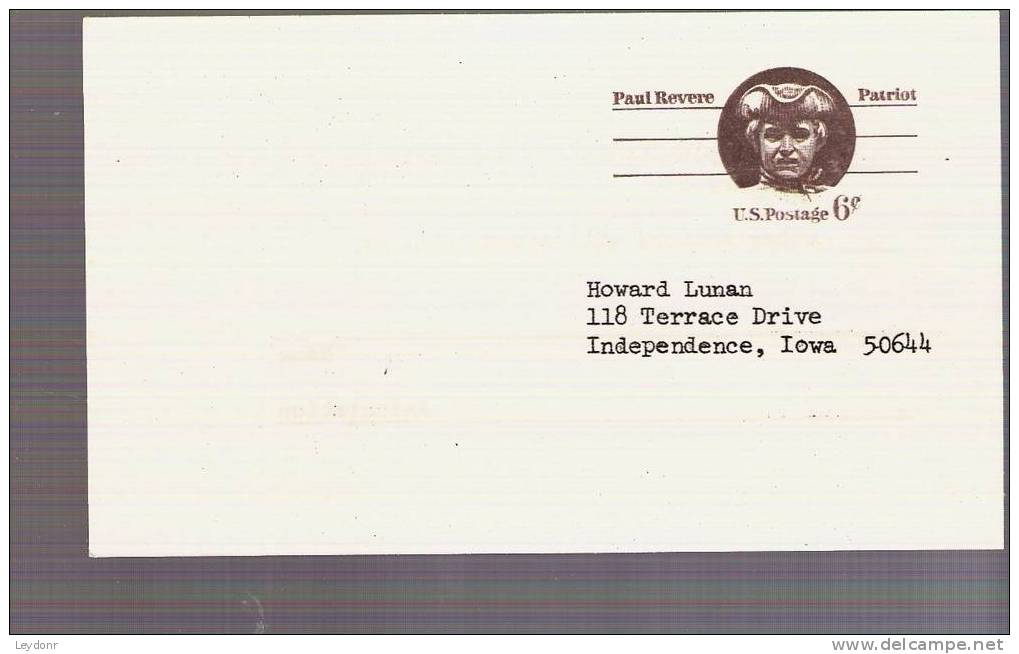 Postal Card - Paul Revere - Scott # UX58 - - 1961-80