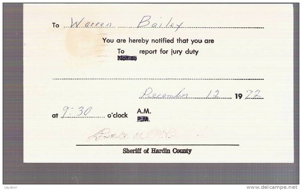 Postal Card - Paul Revere - Scott # UX58 - Jury Duty Notice Hardin County, IOWA - 1961-80