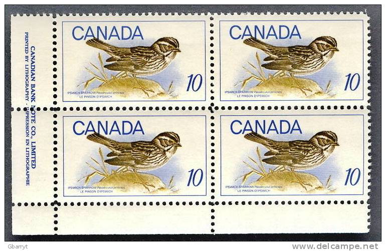 Canada Unitrade 497  MNH VF LL Inscription Block Birds Ipswich Sparrow.........................(w83) - Num. Planches & Inscriptions Marge