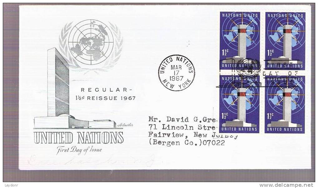 FDC United Nations - UN Headquarters, N.Y. Block Of 4 Stamps - Scott # 166 - Other & Unclassified