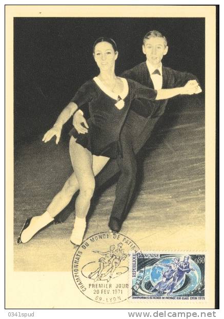 1971 France Carte Maximum  Patinage Sur Glace  Ice Skating  Pattinaggio Su Ghiaccio - Pattinaggio Artistico