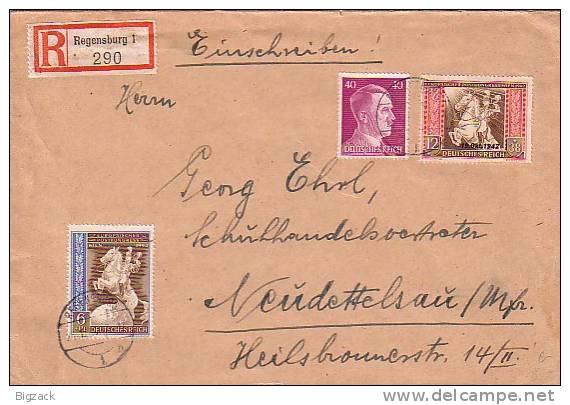 DR R-Brief Mif Minr.795,821,825 Regensburg 21.11.42 - Briefe U. Dokumente