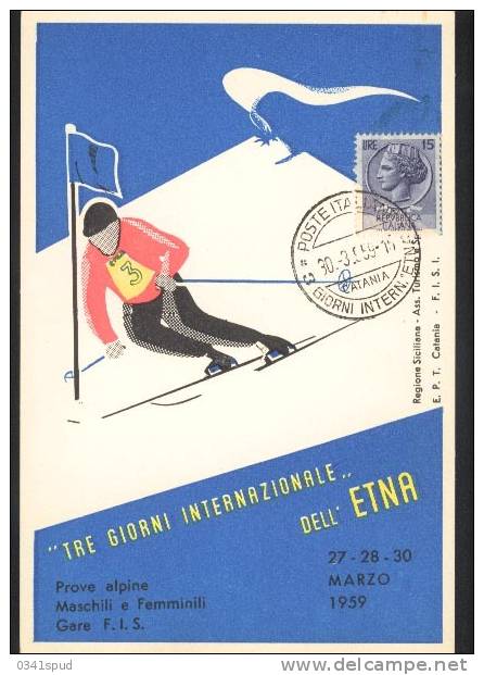 1959  Italia Catania Volcans  Volcano  Vulcano  Etna  Ski Alpin  Alpine Ski  Sci Alpino - Hiver