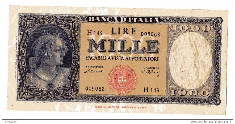 BILLET ITALIE - P.82 - BANCA D´ITALIA - 1000 LIRE - 09.02.1948 - SIGNATURE EINAUDI & URBINI - 1000 Liras