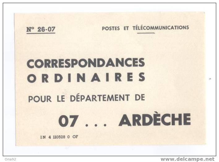 Correspondences Ordinaire Pour L´ardeche - Telegraaf-en Telefoonzegels