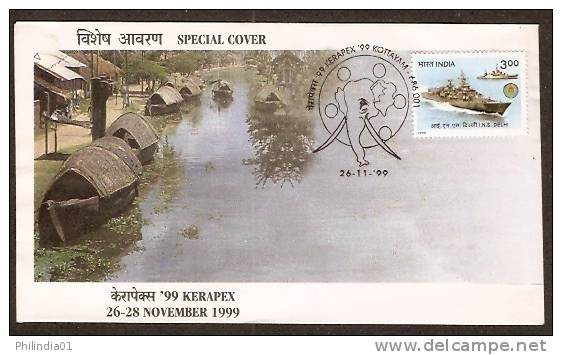 India 1999 KERAPEX Elephant Boat Naval ShipTransport  Special Cover # 6137 - Eléphants