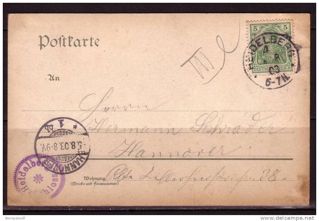 Heidelberg, Schlosshof, EF Germania, Nach Hannover 1903 (61865) - Heidelberg