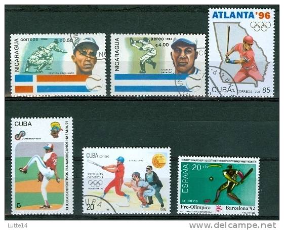 Base-Ball  Lot 02 De 6 Timbres Différents: Nicaragua - Cuba - Espagne - Base-Ball