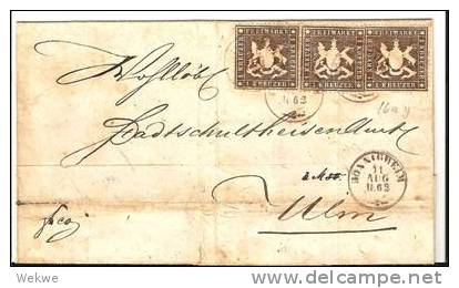 Wtb021/  WÜRTTEMBERG - Bönningheim 1862. Mi. 16 Ay (3x) Gute Zähnung - Storia Postale