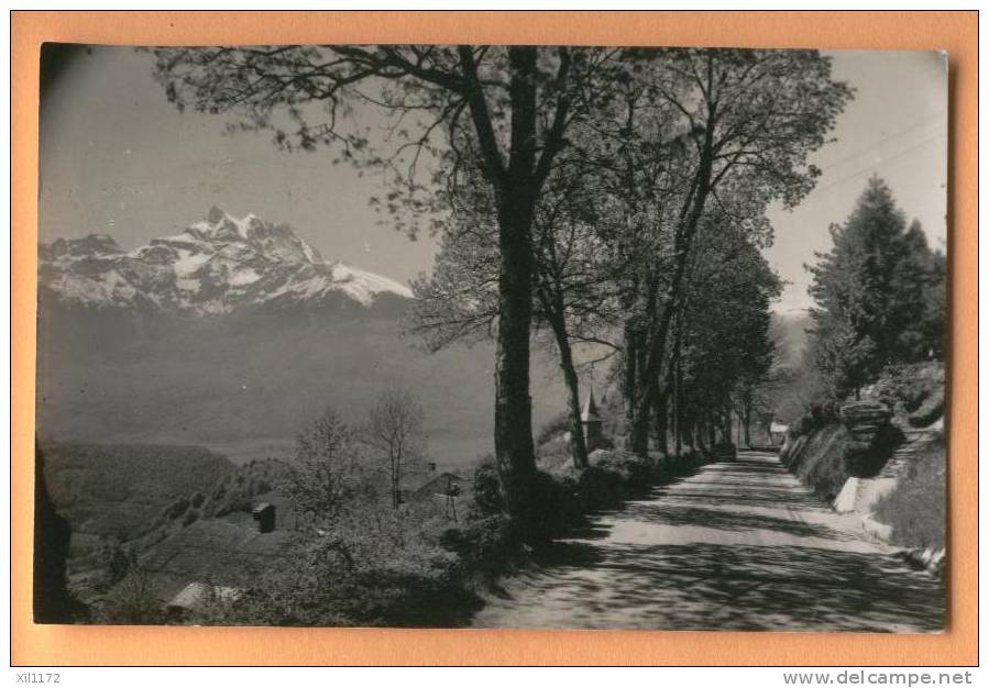 E024 Huémoz  Sur Ollon, Les Dents Du Midi. Cachet Ollon 1950 Vers Cudrefin. - Cudrefin