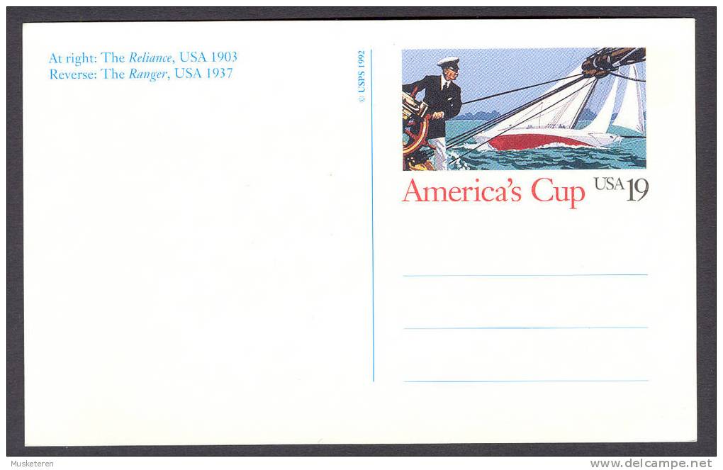 United States US America´s Cup 1992 Postal Stationery The Reliance USA 1903 The Ranger USA 1937 Boats Ship Mint - 1981-00