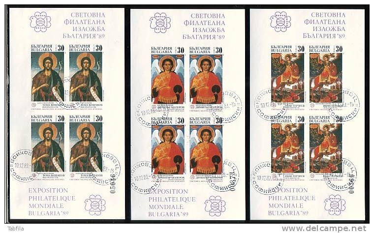 BULGARIA / BULGARIE - 1989 - Exp.Phil.Mondiale - Sofia´89 Icones De L´ecole De Bansko - 5 Bl Obl. Non Dent. - Religión