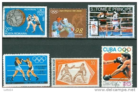 BOXE  Lot 05 De 6 Timbres Différents: Roumanie - Portugal - Sao Tome - Corée - Niger - Cuba - Boxe