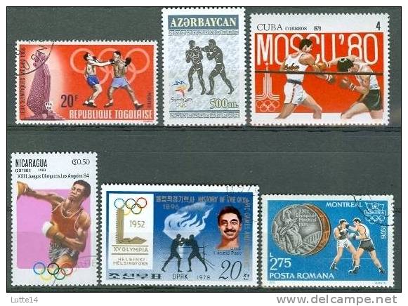 BOXE  Lot 06 De 6 Timbres Différents: Roumanie - Corée - Cuba - Togo - Azerbaidjan - Nicaragua - Boxe