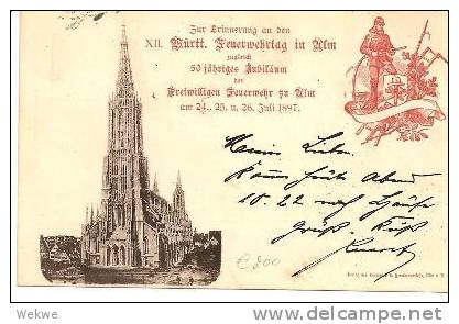 Wtb127/  WÜRTTEMBERG - Bahnpost 1897, Ulm, Handschriftlich Entwertet (Ambulant) Feuerwehrtag (bombero, Fire Men) - Covers & Documents