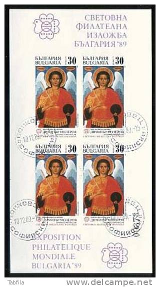 BULGARIA / BULGARIE - 1989 - Exp.philatelique Mondiale - "Saint Michel Archangel" - Bl. Non Dent. Obl. - Religión