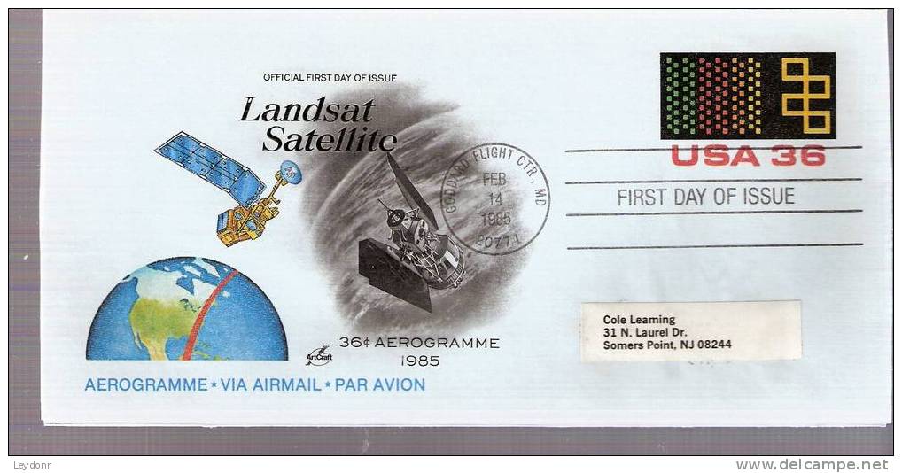 FDC Aerogramme - Landsat Satellite - Scott # UC58 - 1981-1990