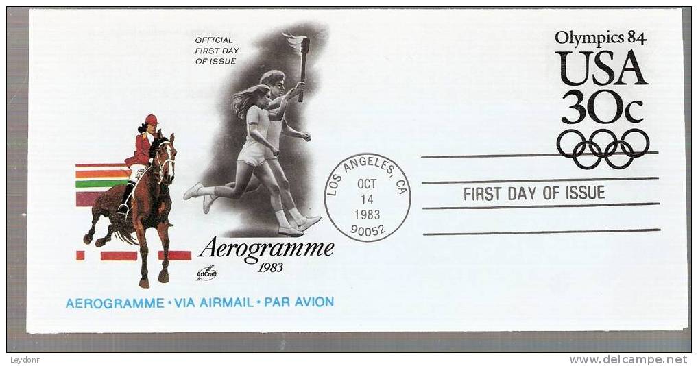 FDC Aerogramme - Olympics '84 Los Angeles  - Scott # UC58 - 1981-1990