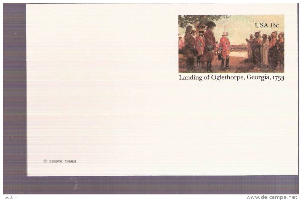 Postal Card - General Oglethorpe Meeting Chief Tomo-Chi-Chi Of The Yamacraw - Scott # UX98 - 1981-00