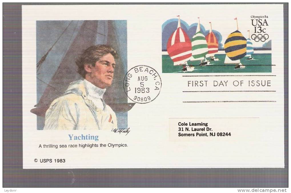 FDC Postal Card - Yachting - Olympic's '84 - Scott # UX100 - 1981-1990