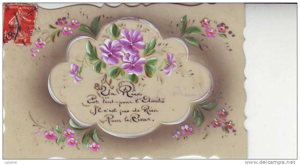 Carte En Mica  Avec Bouquet De Violettes - Autres & Non Classés