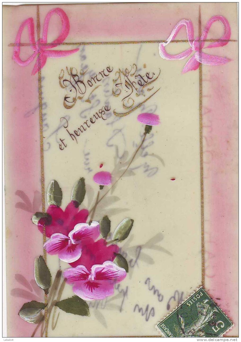 Carte En Mica  Avec Bouquet De Violettes  Bonne Fête - Altri & Non Classificati