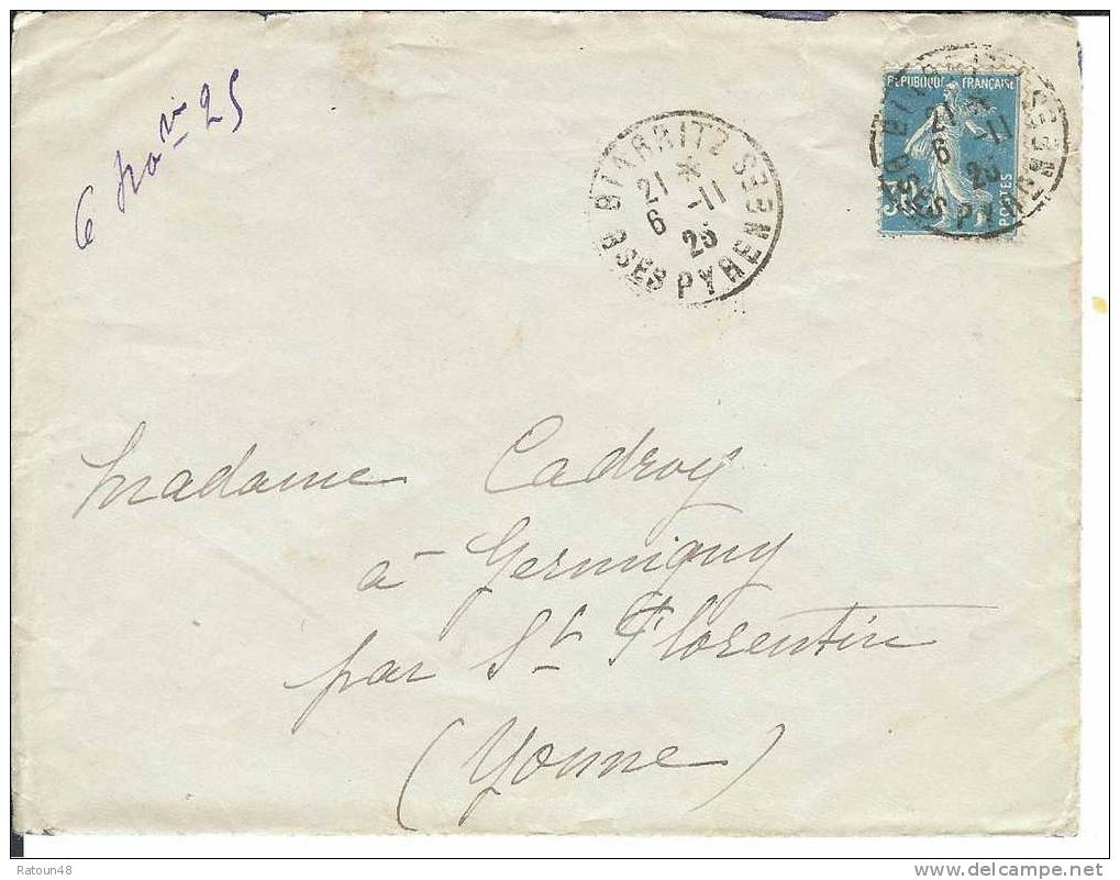 N° 189 Semeuse  Sur Lettre - France - 1925 - Brieven En Documenten