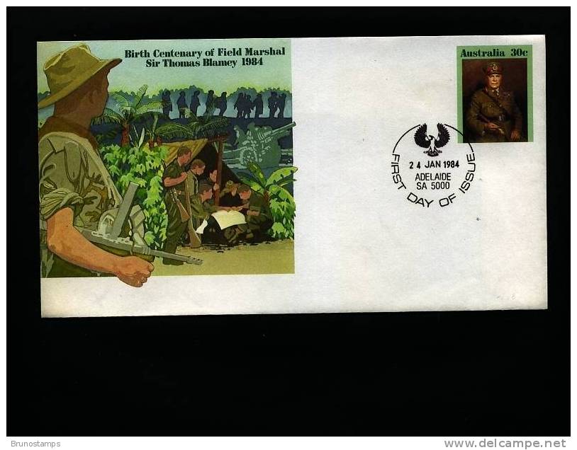 AUSTRALIA - 1984 BIRTH CENTENARY SIR T. BLAMEY  PRESTAMPED ENVELOPE FDI - Entiers Postaux