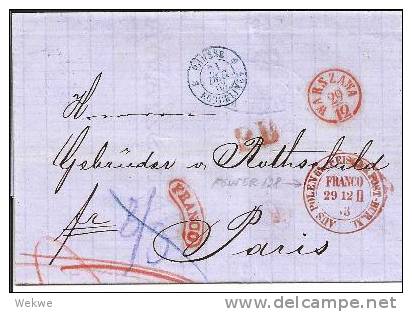 Pre233/ - POLEN -  Polen über Eisenbahnpostbüro XI (1863) Warschau-Paris, Franco - Covers & Documents