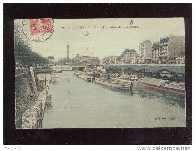 Paris Le Canal Gare De L'arsenal édit.B.F. N° 600 Couleur Toilée Péniches  Belle Carte - The River Seine And Its Banks