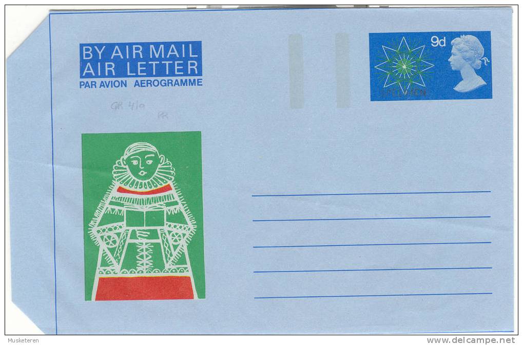 Great Britain Airmail Postal Stationery Aerogramme Cover QEII Overprint SPECIMEN Cachet 15-Century Woman Singing Mint - Ficción & Especimenes