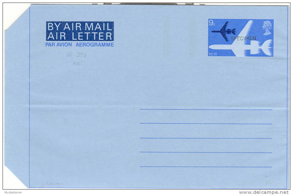 Great Britain Par Avion Airmail Postal Stationery Aerogramme Cover QEII Overprint SPECIMEN Cachet : None Mint - Specimen