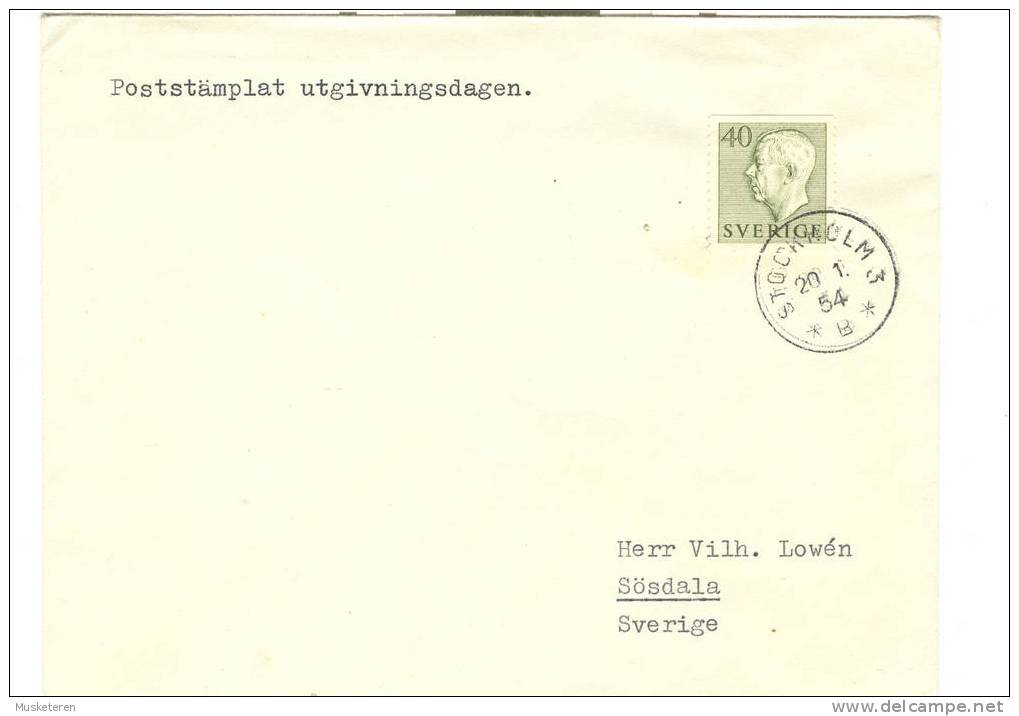 Sweden Mi. 393A King Gustav Adolf Type I On FDC 1954 €45,- - FDC