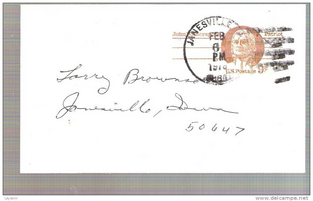 John Withrspoon - Postal Card - Scott UX69 - Free Masons Equity Lodge No. 131 Janesville, Iowa - 1961-80
