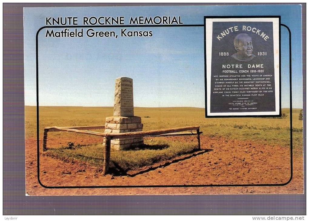 Knute Rockne Memorial- Notre Dame Coach  - Matfield Green, Kansas - Autres & Non Classés