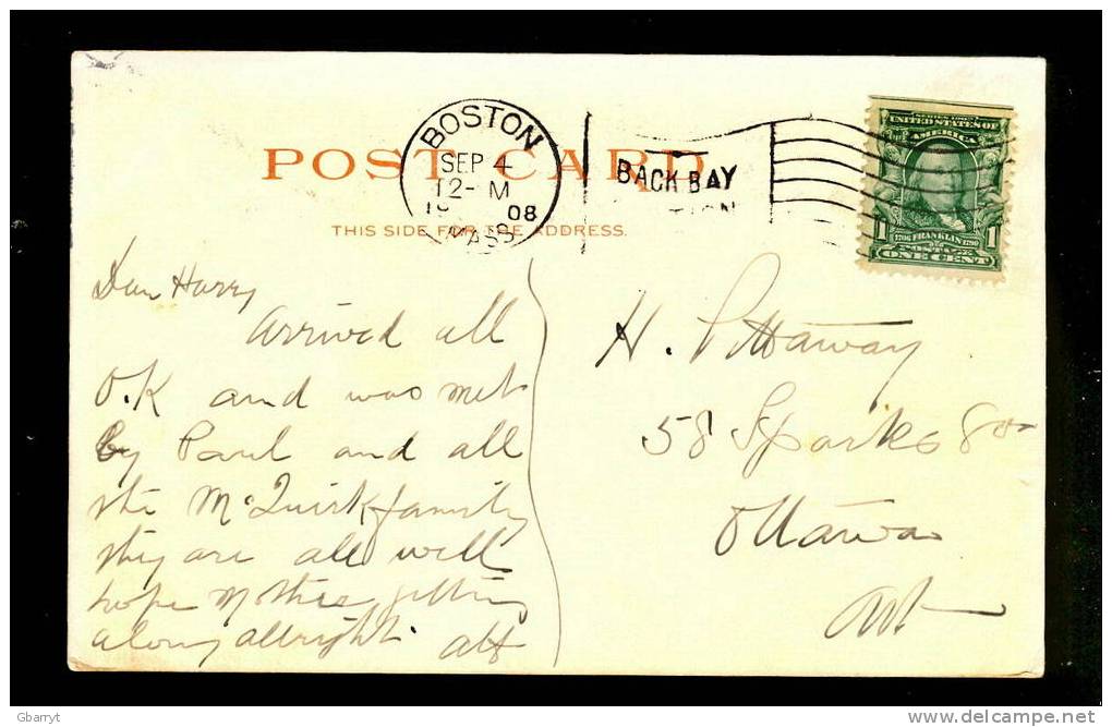 Us Scott 300 On Post Card. Boston Art Museum. Boston To Ottawea Ontario Canada - Boston