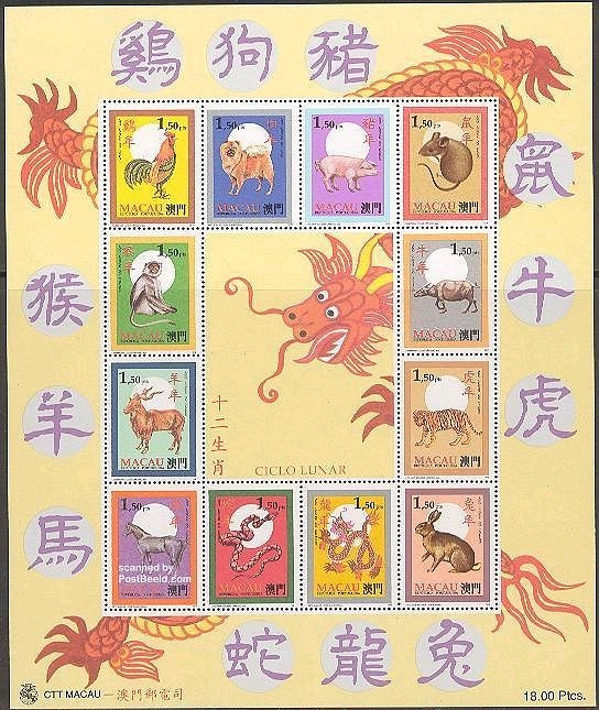 1995 MACAO CHINESE NEW YEAR SHEETLET OF 12V - Blocks & Sheetlets