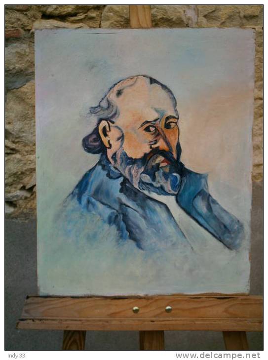 - PORTRAIT D´ APRES CEZANNE . HUILE SUR CONTRE-PLAQUE . ECOLE PROVENCALE NON SIGNEE - Oils