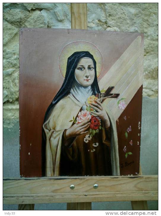 - PORTRAIT DE SAINTE . HUILE SUR CONTRE-PLAQUE  SIGNEE - Oelbilder