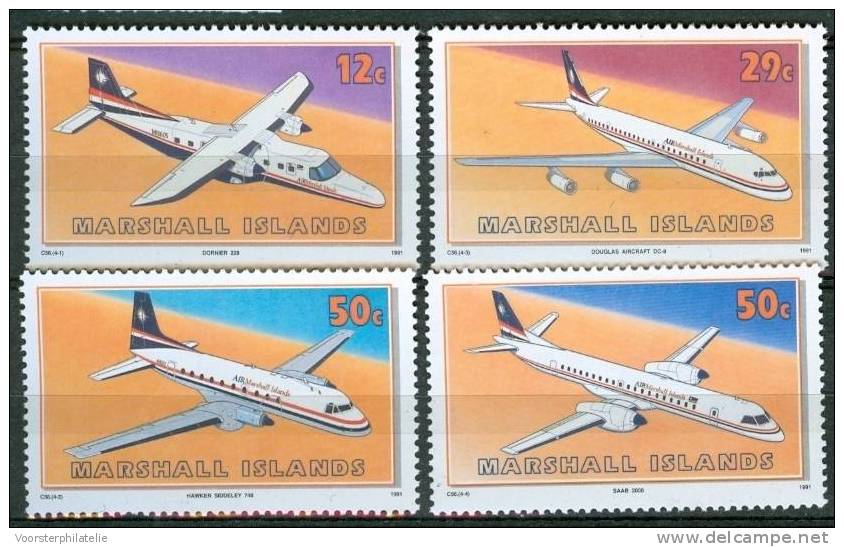 MARSHALL ISLANDS 1991 MI 372-75 AIRPLANE DC 8 SAAB AEROSPACE MNH NEUF ** - Marshallinseln