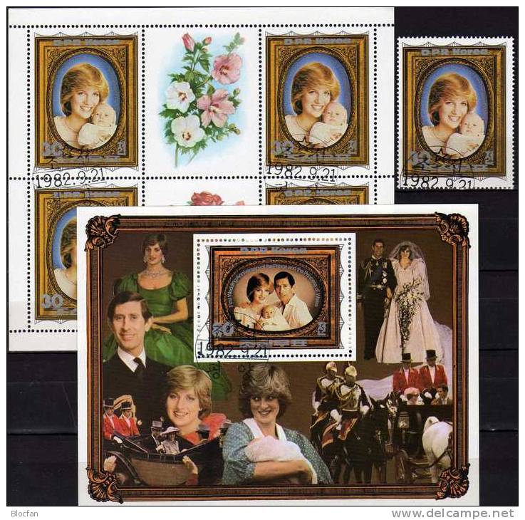 Lady Di/Prinz William 1982 Korea 2274, 6-KB+Block 125 O 24€ Prinzessin Diana Mother Day Roses Sheet Ss Sheetlet Bf Corea - Fête Des Mères